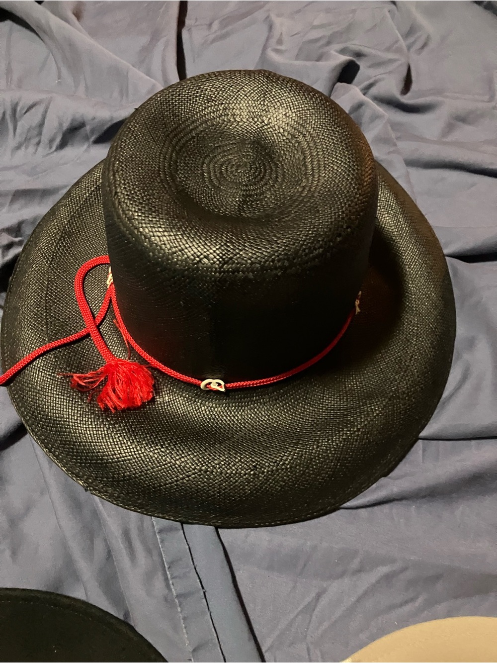 Black Womens vintage 80s Hat with Red Cord Accent